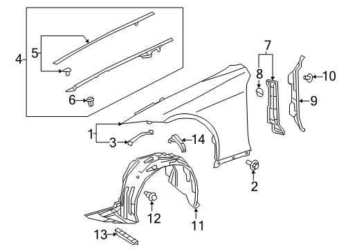 2022 Lexus LC500h Fender & Components Shield Sub-Assembly, Fender Diagram for 53805-11020