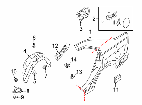 2012 Ford Fusion Quarter Panel & Components Wheelhouse Liner Diagram for 9E5Z-5428371-A