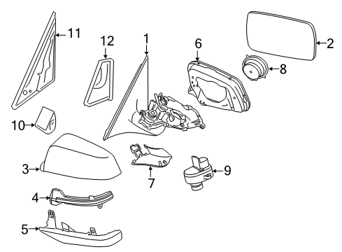 2012 BMW 535i Lane Departure Warning Exterior Mirror Without Glass, Heated, Left Diagram for 51167283623