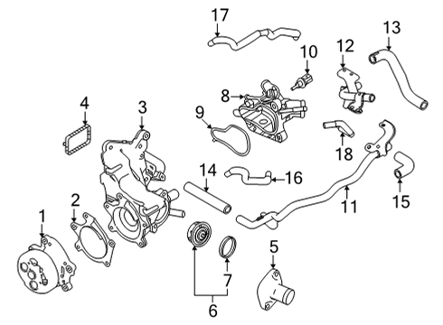 2021 Nissan Rogue Powertrain Control Gasket-Water Inlet Diagram for 13050-5NA1A