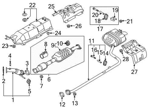 2019 Kia Optima Exhaust Components Catalyst Case Assembly Diagram for 285302BLK0