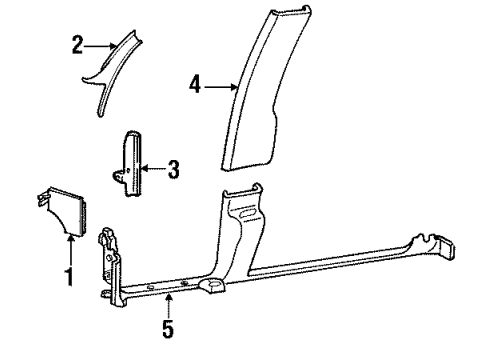 1992 Chevrolet Caprice Interior Trim - Pillars, Rocker & Floor Panel Asm-Center Pillar Upper Trim Finish *Gray Diagram for 10176542