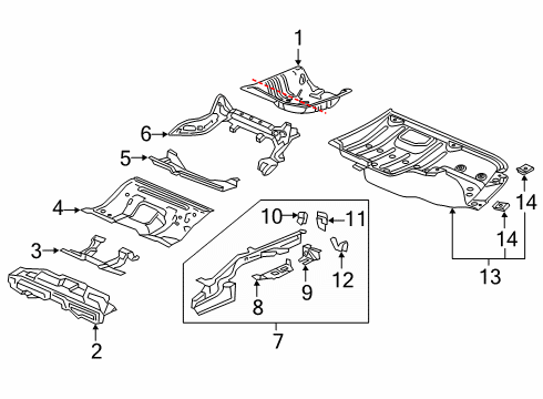 2022 Honda Insight Rear Floor & Rails Bracket R, LWR RR Bumper Diagram for 65646-TBA-A00ZZ