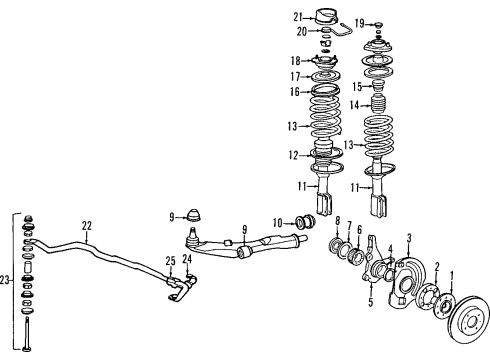 1989 Mitsubishi Galant Front Suspension Components, Lower Control Arm, Ride Control, Stabilizer Bar Seal-Wheel Hub Diagram for MB303875