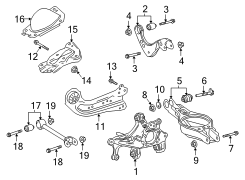 2021 Lexus UX250h Rear Suspension Components, Lower Control Arm, Upper Control Arm, Ride Control, Stabilizer Bar Bracket, Rear Suspension Diagram for 48717-10010