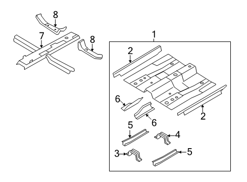 2007 Hyundai Azera Pillars, Rocker & Floor - Floor & Rails Panel Assembly-Side Sill Inner, LH Diagram for 65170-3K101