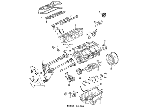 1990 Ford Taurus Engine Parts, Mounts, Cylinder Head & Valves, Camshaft & Timing, Oil Pan, Oil Pump, Crankshaft & Bearings, Pistons, Rings & Bearings Oil Pan Diagram for F33Z-6675-A