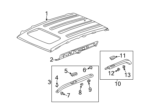 2006 Honda CR-V Roof & Components, Exterior Trim Lid C, R. FR. Roof Garnish Diagram for 75233-S9A-003