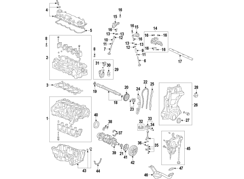 2013 Honda Civic Engine Parts, Mounts, Cylinder Head & Valves, Camshaft & Timing, Variable Valve Timing, Oil Pan, Oil Pump, Balance Shafts, Crankshaft & Bearings, Pistons, Rings & Bearings Arm Assembly, Rocker Diagram for 14620-RBJ-000