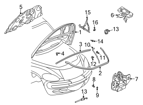 2003 Chrysler PT Cruiser Hood & Components Hood Prop Diagram for 5027521AG