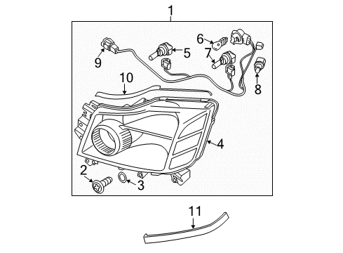2004 Nissan Pathfinder Armada Headlamps End Rubber Head Lamp R Diagram for 26028-7S000