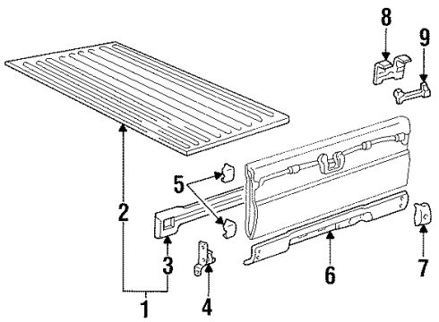 1997 Nissan Pickup Pick Up Box - Floor Hinge Assy-Rear Gate, LH Diagram for 93471-01G30