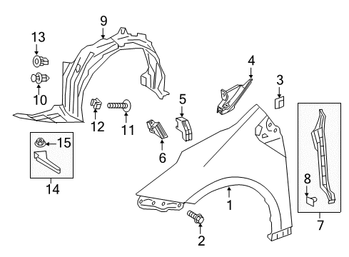 2019 Toyota Prius Prime Fender & Components Rear Seal Diagram for 53827-47050