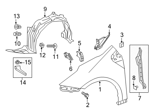 2017 Toyota Prius Prime Fender & Components Fender Liner Diagram for 53876-47140