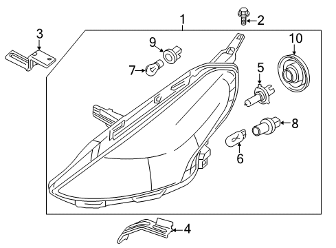 2015 Nissan Versa Bulbs Passenger Side Headlight Assembly Diagram for 26010-9KK0A