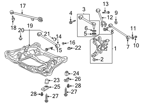 2005 Acura TL Rear Suspension Components, Lower Control Arm, Upper Control Arm, Stabilizer Bar Arm, Left Rear Trailing Diagram for 52375-SEP-A02