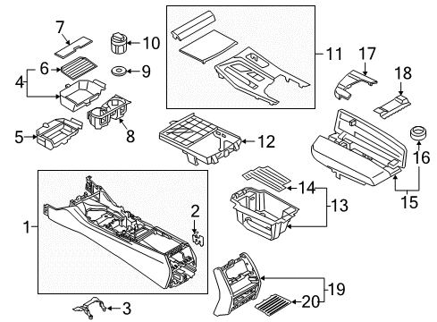 2019 BMW 530e Center Console Drink Holder, Centre Console Diagram for 51166833813