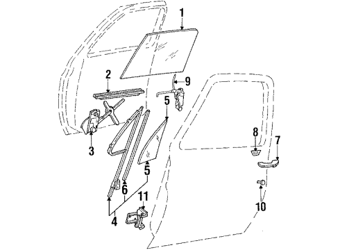 1991 GMC V2500 Suburban Front Door - Glass & Hardware Front Window Regulator Assembly Diagram for 14027432