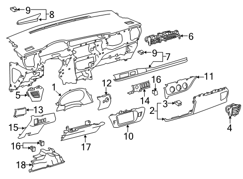 2014 Toyota Corolla Cluster & Switches, Instrument Panel Center Molding Diagram for 55011-02010-B1
