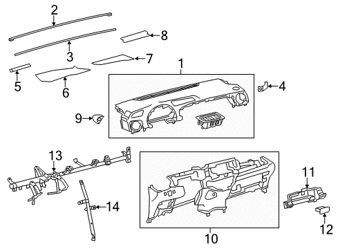 2014 Toyota Yaris Cluster & Switches, Instrument Panel Upper Panel Upper Seal Diagram for 55355-52012