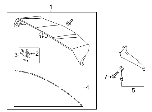 2018 Toyota Highlander Rear Spoiler Spoiler Assembly Protector Diagram for 76872-0E030