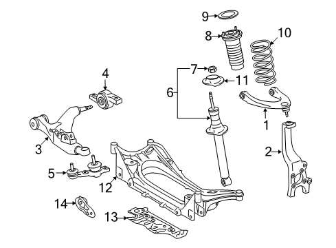 2010 Lexus IS250 Front Suspension, Lower Control Arm, Upper Control Arm, Ride Control, Stabilizer Bar, Suspension Components Brace Sub-Assembly, Front Seat Diagram for 51403-53020