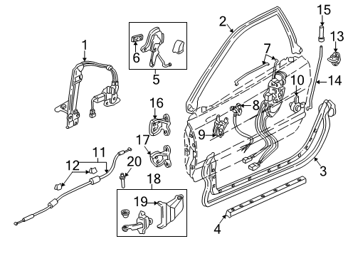 1999 Acura NSX Lock & Hardware Anti-Switch Assembly, Passenger Side Diagram for 72114-SL0-A01