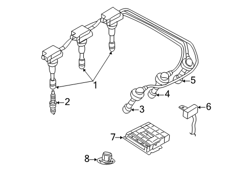 2002 Kia Sedona Powertrain Control Spark Plug Cable Assembly No.3 Diagram for 2744039010
