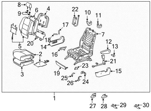 Diagram for 2007 Toyota Highlander Front Seat Components 