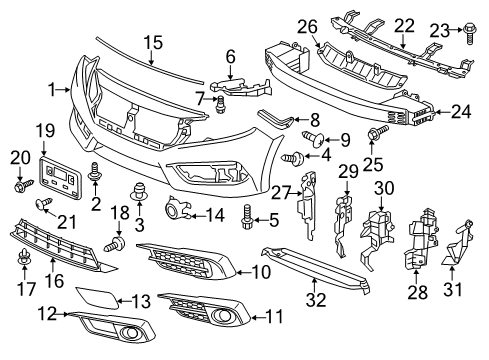 2016 Honda Civic Front Bumper Clip, Fender (Inner) Diagram for 91512-SX0-003