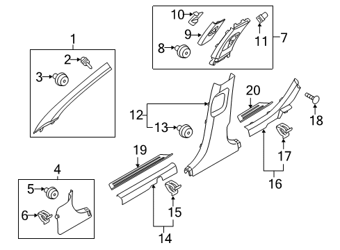 2019 Hyundai Sonata Interior Trim - Pillars, Rocker & Floor Trim Assembly-Front Pillar RH Diagram for 85820-C2000-ZTX