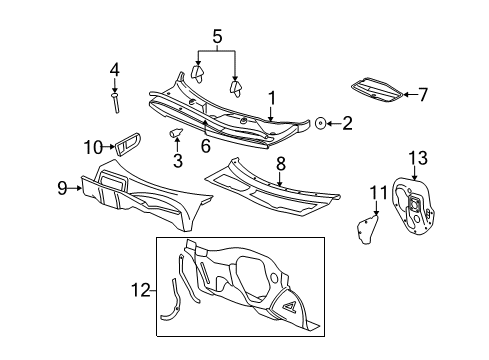 2007 Chevrolet HHR Cowl Water Deflector Diagram for 25785783