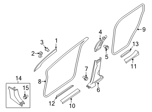 2018 Nissan Murano Interior Trim - Pillars, Rocker & Floor GARNISH Assembly-Front Pillar, RH Diagram for 76911-5AA4A