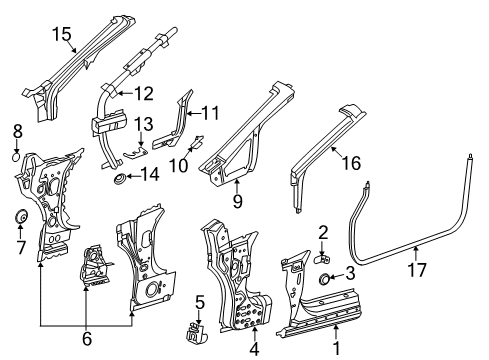 2016 Buick Cascada Hinge Pillar Glass Weatherstrip Diagram for 13370007