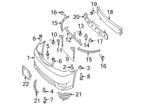 2006 Toyota Camry Front Bumper Bumper Cover Support Diagram for 52115-AA020