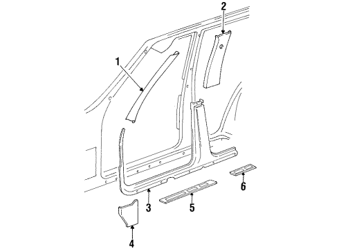 1996 Jeep Grand Cherokee Interior Trim - Pillars, Rocker & Floor Molding-B Pillar Upper Trim Diagram for 5FM54SC1