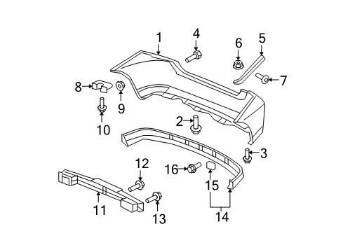 2008 Honda Fit Rear Bumper Clip, RR. Bumper Spoiler Diagram for 90303-SLN-000