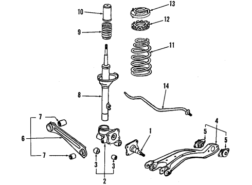 1986 Honda Accord Rear Suspension Components, Lower Control Arm, Upper Control Arm, Stabilizer Bar Spring, Rear Stabilizer Diagram for 52300-SE0-000