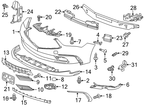 2019 Acura RLX Front Bumper Bracket Left, Front Fog Diagram for 71196-TY2-A50