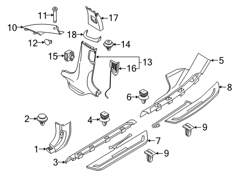 2018 BMW 640i xDrive Gran Turismo Interior Trim - Pillars, Rocker & Floor Prestol-Cage Diagram for 07129904437