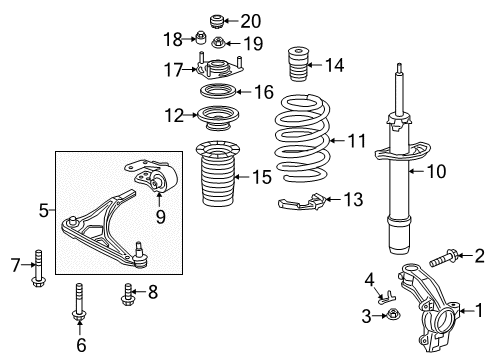 2019 Honda Odyssey Front Suspension Components, Lower Control Arm, Stabilizer Bar Bracket, Left Front Compliance Diagram for 51395-THR-A00