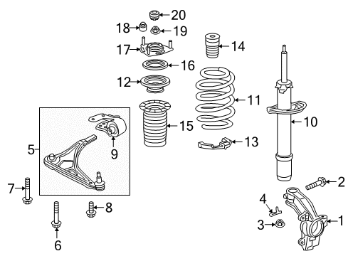 2019 Honda Odyssey Front Suspension Components, Lower Control Arm, Stabilizer Bar Knuckle, Right Front Diagram for 51211-THR-A01