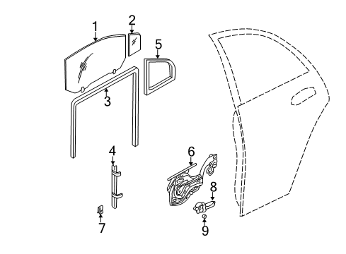 2003 Hyundai Elantra Rear Door Weatherstrip Assembly-Rear Door F/Glass, RH Diagram for 83545-2D000