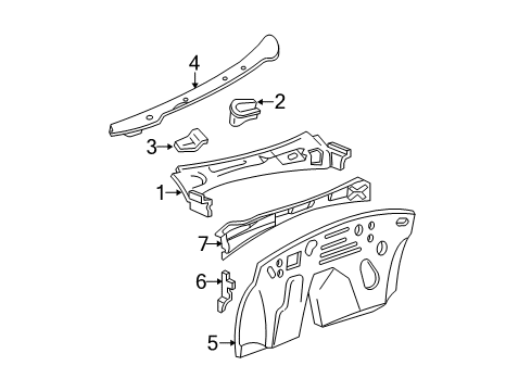 2001 Ford Mustang Cowl Extension Panel Diagram for XR3Z-63020A22-AA