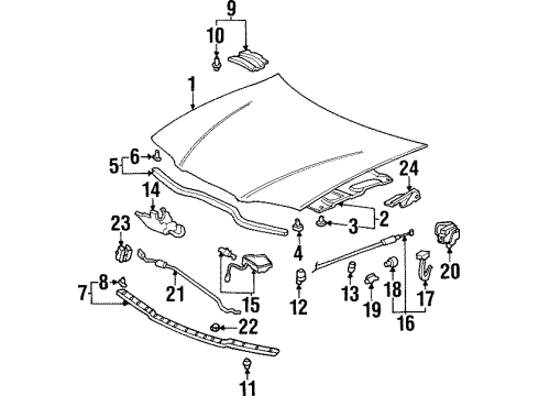 1998 Acura TL Hood & Components Stay, Hood Opener Diagram for 74145-SL5-A00