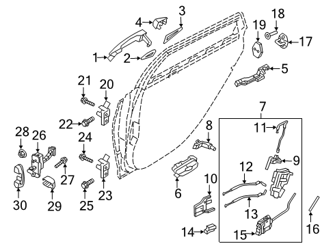 2018 Genesis G80 Front Door Rear Door Inside Handle Cable Assembly, Right Diagram for 81472-B1000