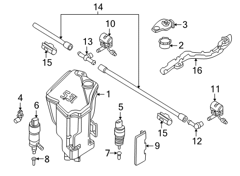 2001 BMW 325i Wiper & Washer Components Windshield Cleaning Container Diagram for 61688374557