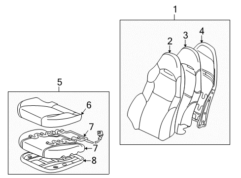 2000 Toyota Celica Front Seat Components Seat Cushion Pad Diagram for 71051-20100