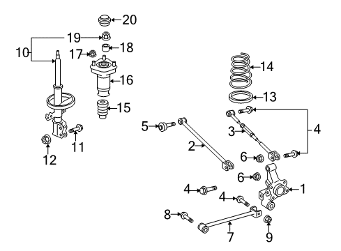 2007 Toyota Highlander Rear Suspension Components, Lower Control Arm, Stabilizer Bar Strut Diagram for 48540-49325