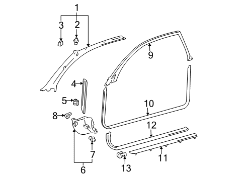 2001 Toyota Solara Interior Trim - Pillars, Rocker & Floor Garnish, Front Pillar, RH Diagram for 62210-06020-A0